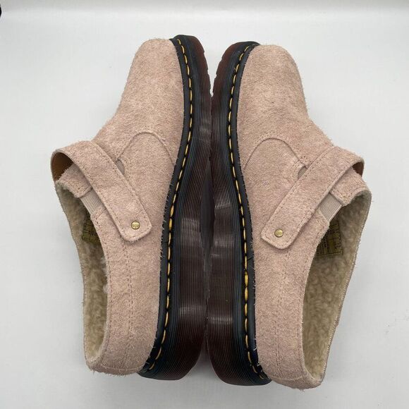 Dr. Martens Isham Mens 12 Beige Taupe Suede Slingback Buckle Mule Clog Shearling - Picture 3 of 9